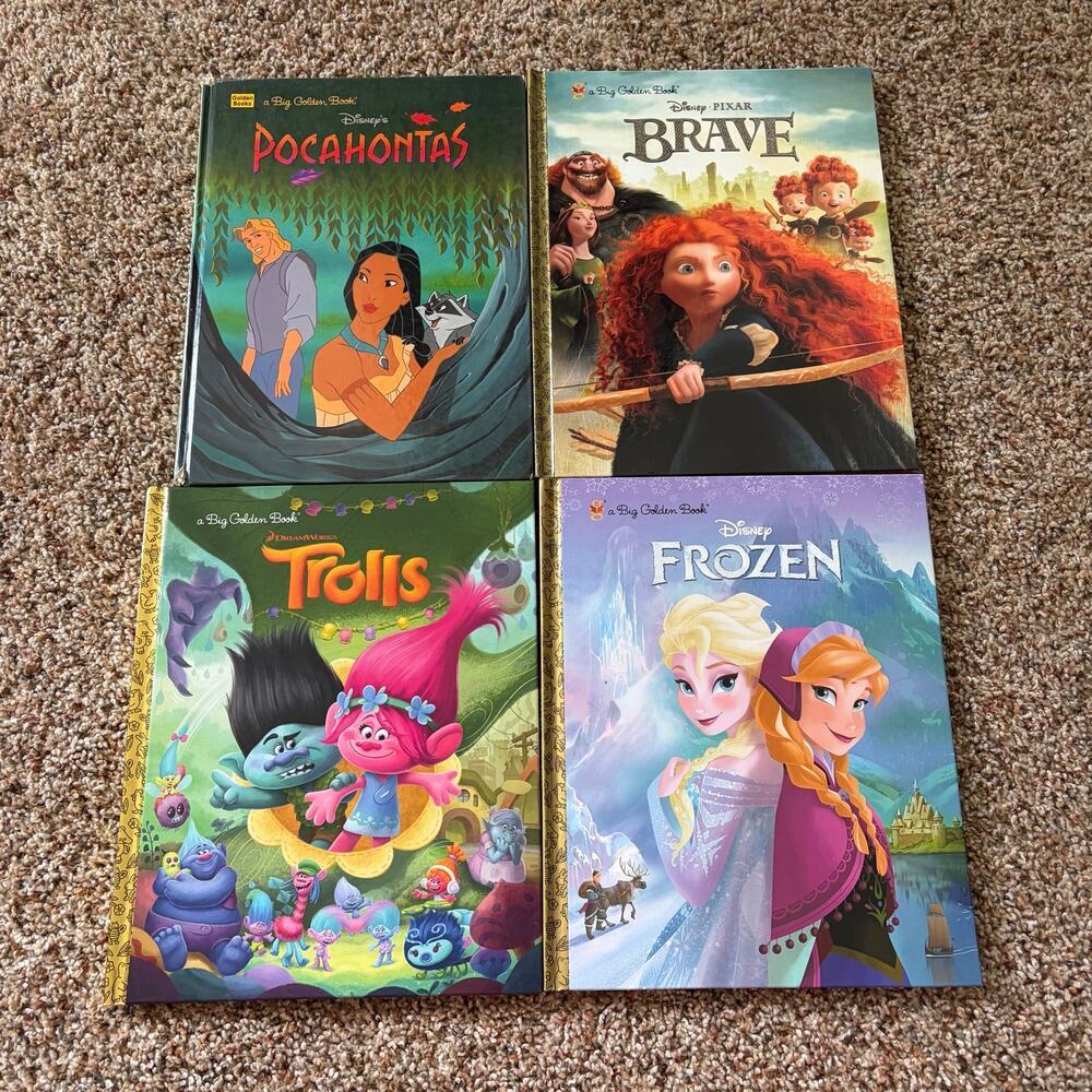 Lot of 4 Disney Dreamworks Big Golden Books Trolls Frozen Pocahontas Brave